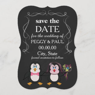 cartoon penguin save the date