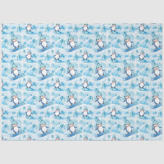 Cartoon Penguin Surfing Tissue Paper