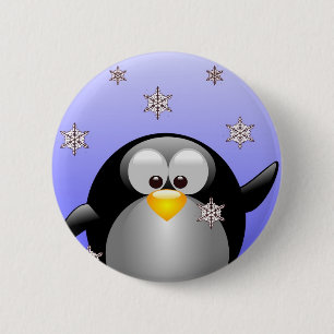 Cartoon Penguin with Snowflakes 2 Inch Round Button
