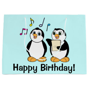 Cartoon Penguins Singing Happy Birthday Large Gift Bag