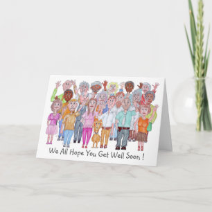 Cartoon People With A Get Well Message Card