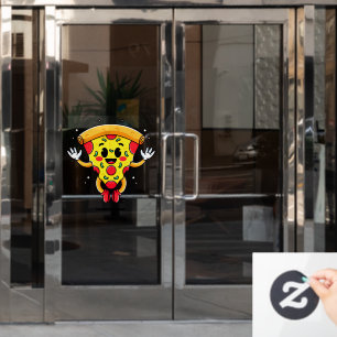 Cartoon Pepperoni Pizza Slice Customer Attractor Window Cling