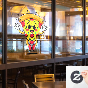 Cartoon Pepperoni Pizza Slice Customer Attractor Window Cling