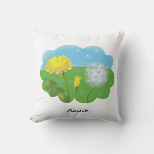 cartoon personalized flowers in the meadow throw pillow
