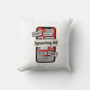 Cartoon Phone with Notifications – “Ignoring All” Throw Pillow