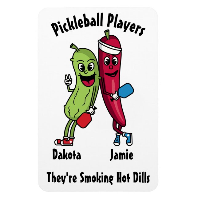 Cartoon Pickle and Pepper Hot Dill Pickleball Team Magnet (Vertical)