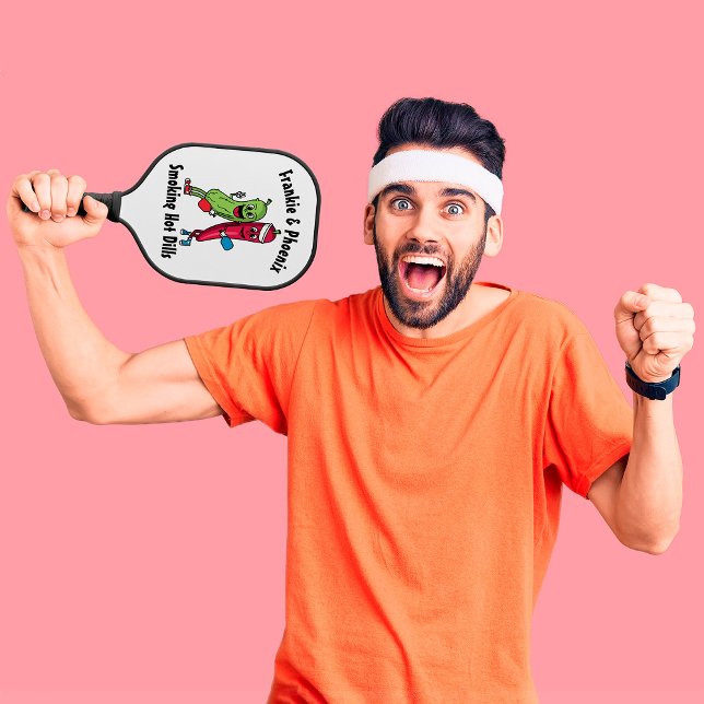 Cartoon Pickle and Pepper Pickleball Team Hot Dill Paddle (Creator Uploaded)