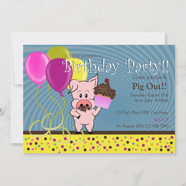 cartoon pig birthday invitation (Front)
