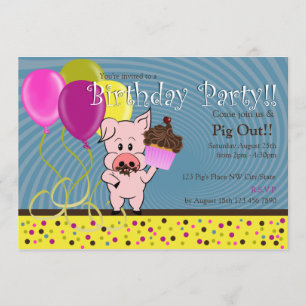 cartoon pig birthday invitation