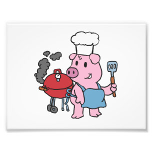 Cartoon pig making bbq   choose background colour photo print