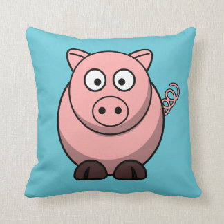 Cartoon Pig on Aqua Throw Pillow