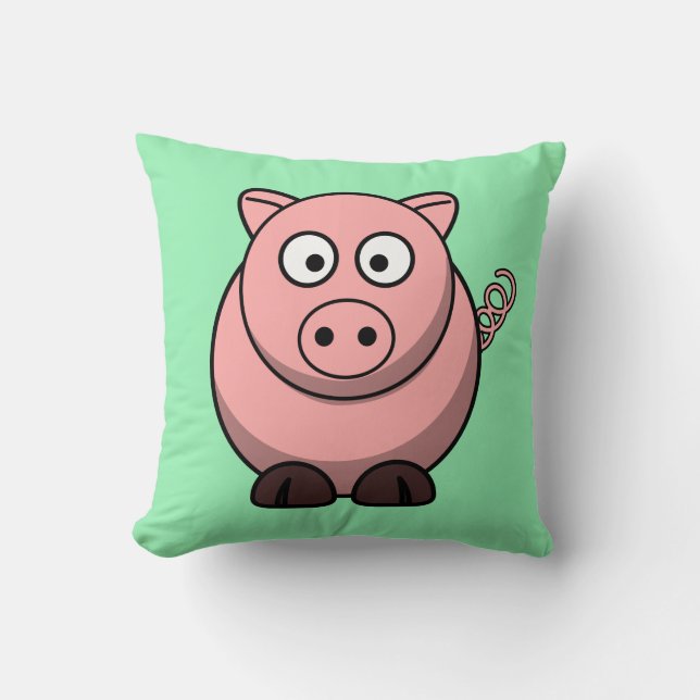 Cartoon Pig on Mint Green Throw Pillow (Front)