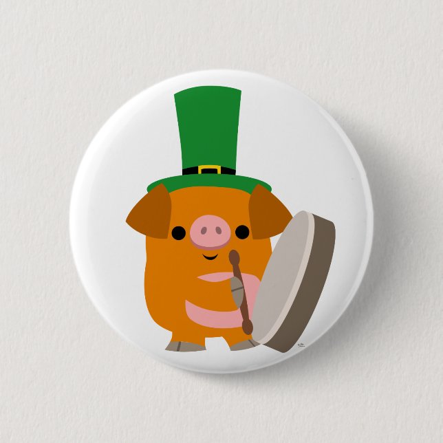Cartoon Pig playing Bodhran :) Button Badge (Front)