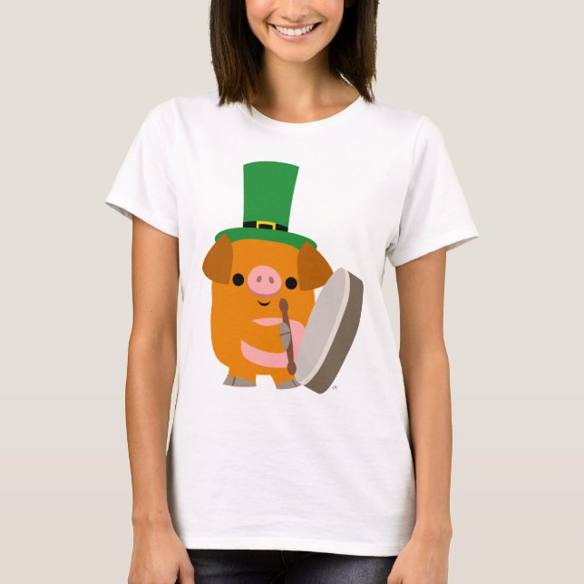 Cartoon Pig playing Bodhran St Patty womanT-shirt T-Shirt (Front)