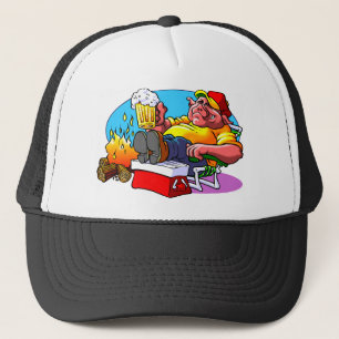 Cartoon Pig Roast Trucker Hat