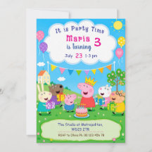 Cartoon Pig Theme invitaion. Kids party.