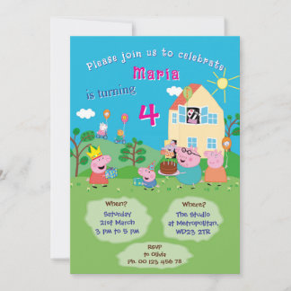 Cartoon Pig Theme invitaion. Kids party. Invitation