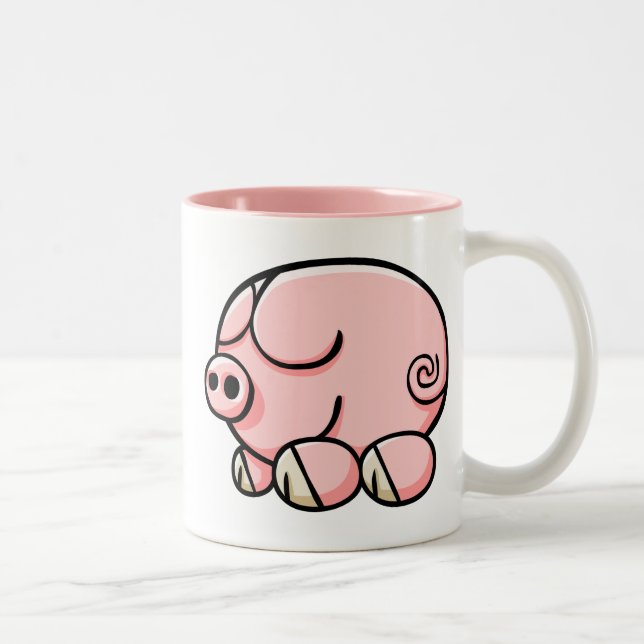 Cartoon Pig Two-Tone Coffee Mug (Right)
