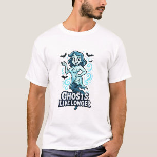 Cartoon Pin-Up Ghost – Ghosts Live Longer T-Shirt