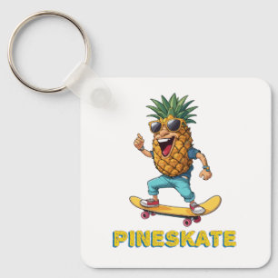 Cartoon Pineapple with Sunglasses on a Skateboard  Keychain