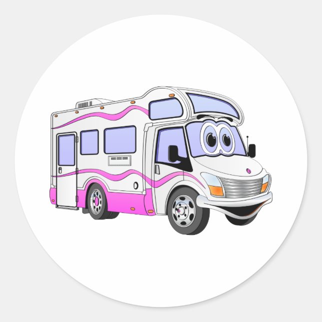 Cartoon Pink Camper Classic Round Sticker (Front)