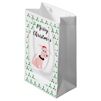 Cartoon pink dog Cheeky Dog Christmas Small Gift Bag