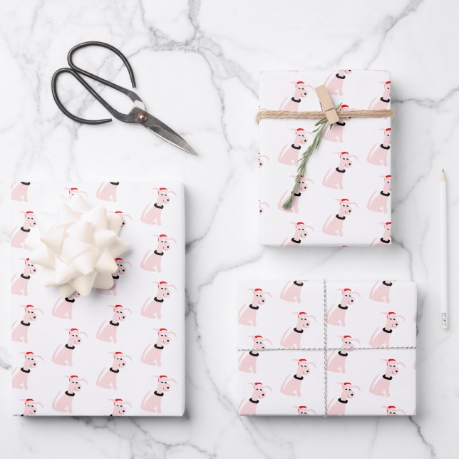 Cartoon pink dog Cheeky Dog Christmas Wrapping Paper Sheet (Front)