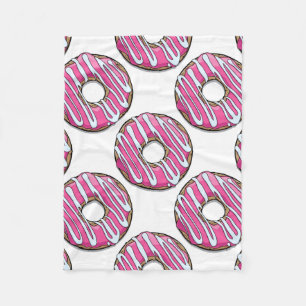 Cartoon Pink Doughnut with Icing Fleece Blanket