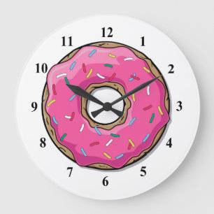 Cartoon Pink Doughnut With Sprinkles Large Clock