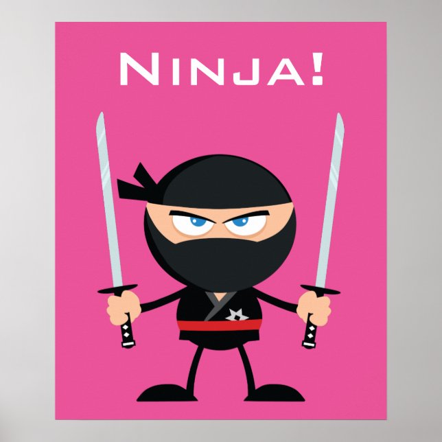 Cartoon Pink Ninja Warrior With Two Katana Poster (Front)