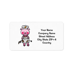 Cartoon pink pig chef label