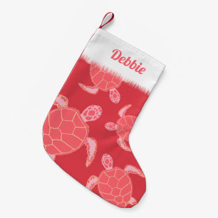 Cartoon Pink Sea Turtle Personalized Small Christmas Stocking