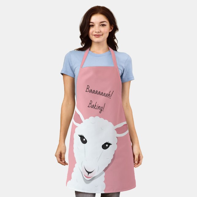 Cartoon Pink White Sheep Face Animal Word Apron (Worn)