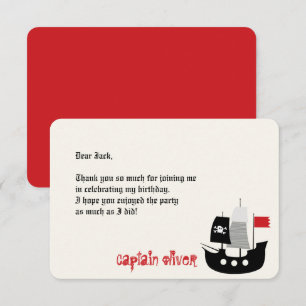 Cartoon Pirate Ship And Skeletons Kids Birthday Thank You Card