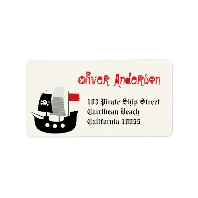 Cartoon Pirate Ship & Skeleton Birthday Labels (Front)