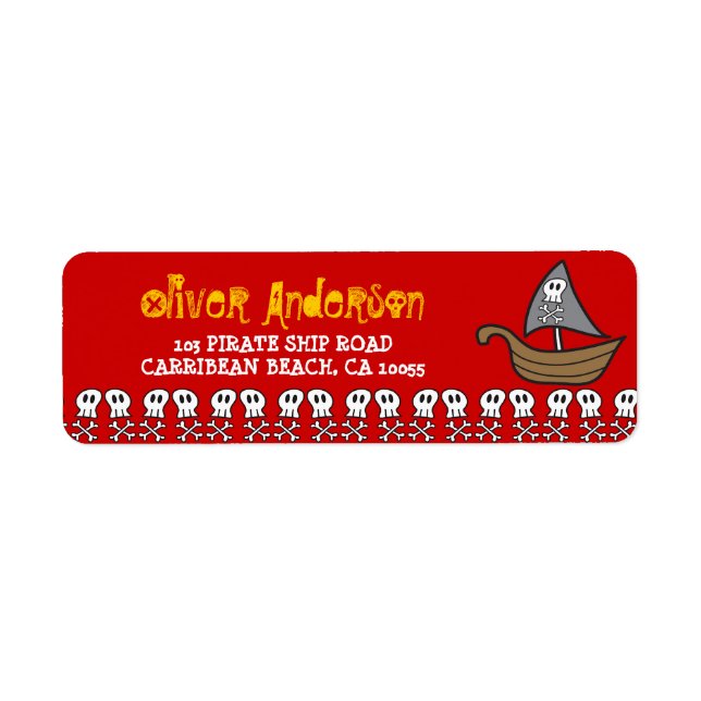 Cartoon Pirate Ship, Skulls & Bones Address Labels (Front)