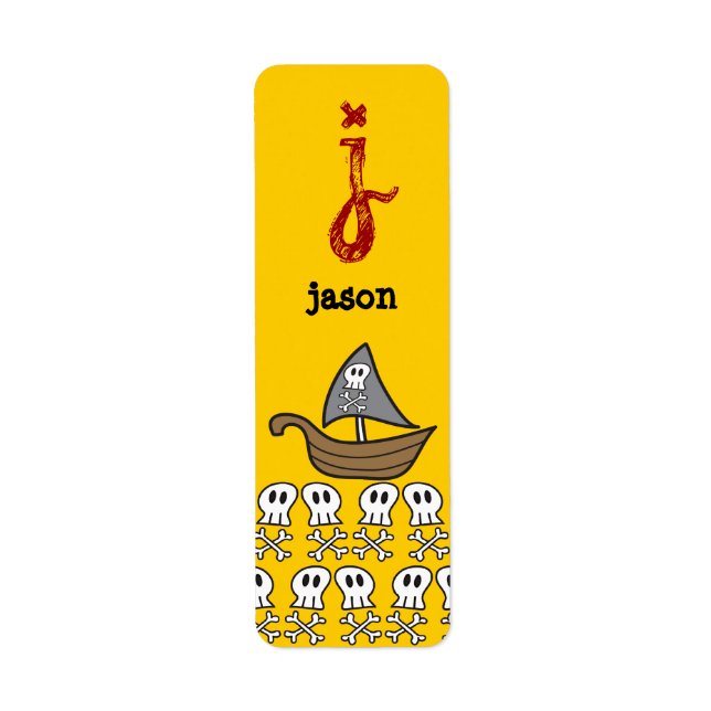 Cartoon Pirate Ship, Skuls & Bones Étiquettes (Devant)