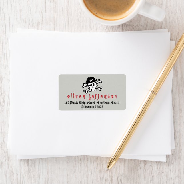 Cartoon Pirate Skeleton Skull Kid Birthday Address Label (Insitu)