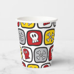 Cartoon Pirate / Skeleton Skulls & Bones Fun Kid's Paper Cups<br><div class="desc">A hand-drawn and original cartoon illustration of skulls, bones and skeleton in thick black lines, and red, bright yellow and grey organic squares stacked pattern. A fun design for a kid's halloween or pirate themed children's birthday party. Designed by fat*fa*tin. Easy to customize with your own text, photo or image....</div>