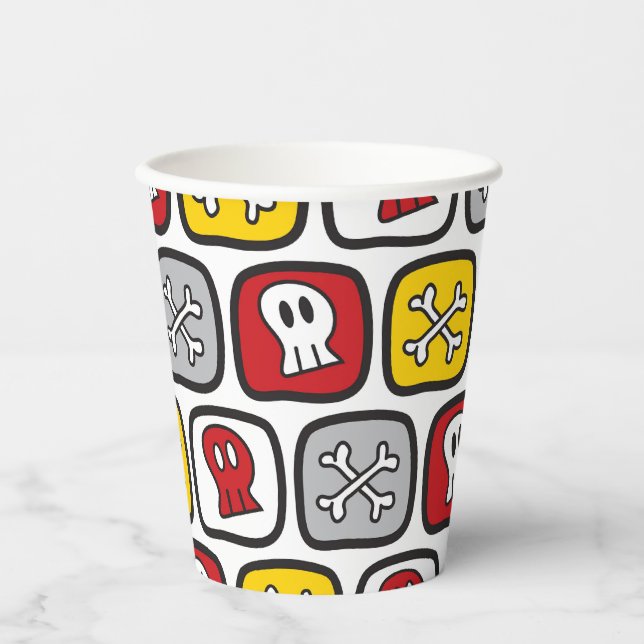Cartoon Pirate / Skeleton Skulls & Bones Fun Kid's Paper Cups (Front)