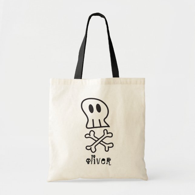 Cartoon Pirate Skull & Bone Kid's Halloween Party Tote Bag (Front)
