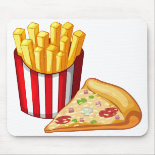 Cartoon pizza and fries mouse pad