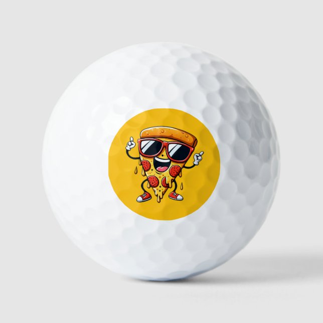 Cartoon Pizza Slice with Drip Cheese Vibes Golf Balls (Front)