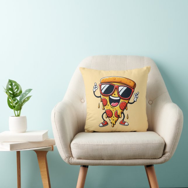 Cartoon Pizza Slice with Drip Cheese Vibes Throw Pillow (Chair)