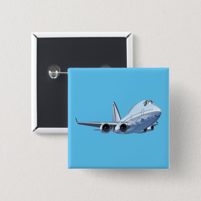 Cartoon plane 2 inch square button (Front & Back)