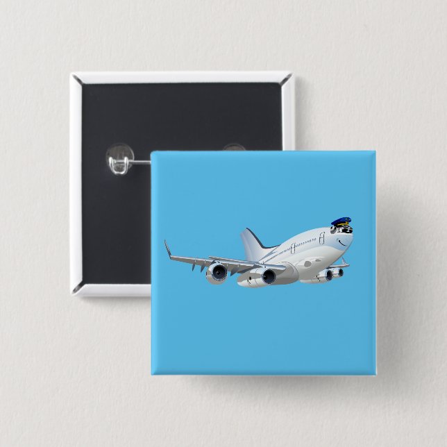 Cartoon plane 2 inch square button (Front & Back)