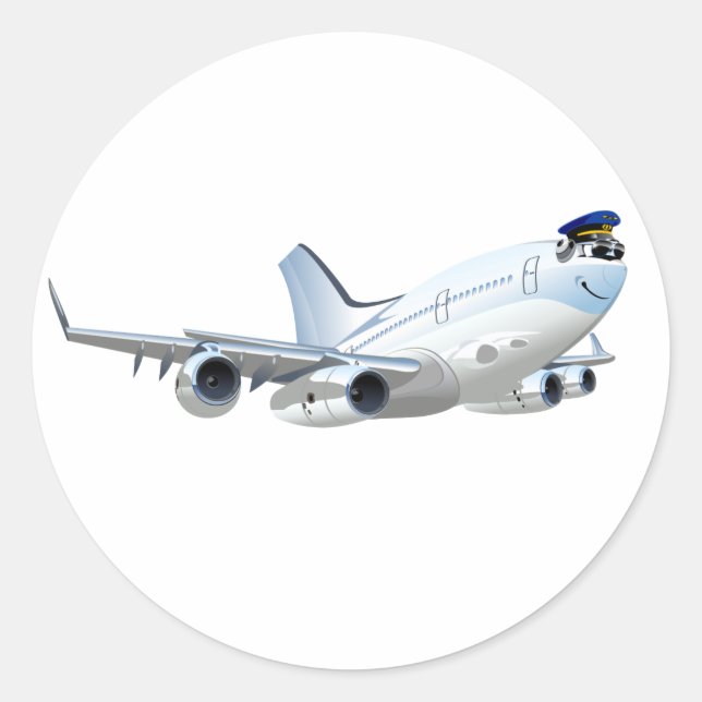 Cartoon plane classic round sticker (Front)