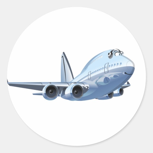 Cartoon plane classic round sticker (Front)