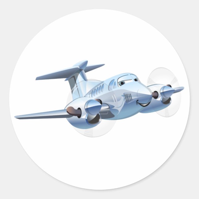 Cartoon plane classic round sticker (Front)