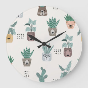 Cartoon Plants: Bear Face Seamless Large Clock